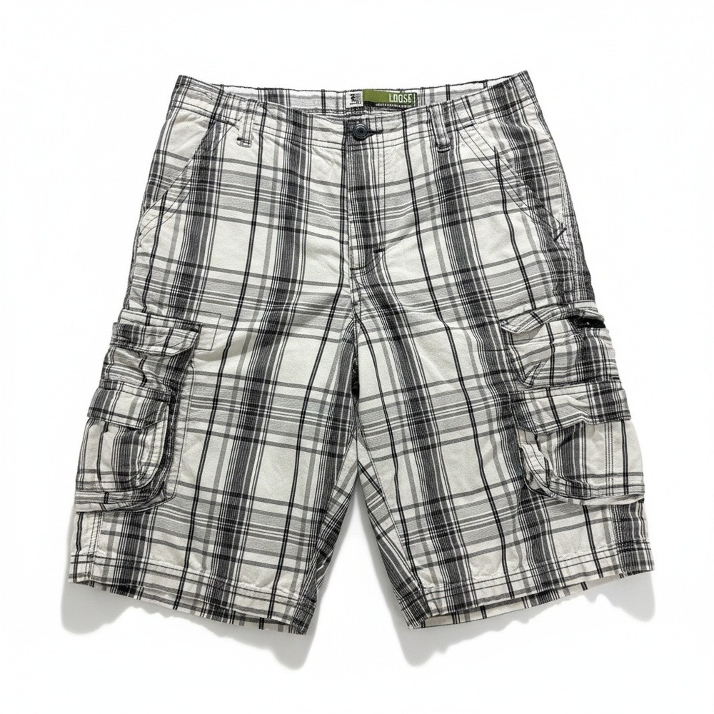 Lee Dungarees 16 White Black Plaid Cargo Shorts Womens Loose Casual Vintage Y2K